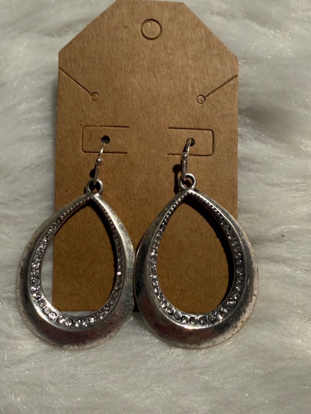 Sliver Oblong Dangling Earrings with Rhinestone Accent